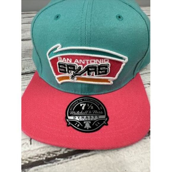 New Mitchell & Ness San Antonio Spurs Deadstock Snapback Hat Teal Pink NOS - Picture 2 of 10